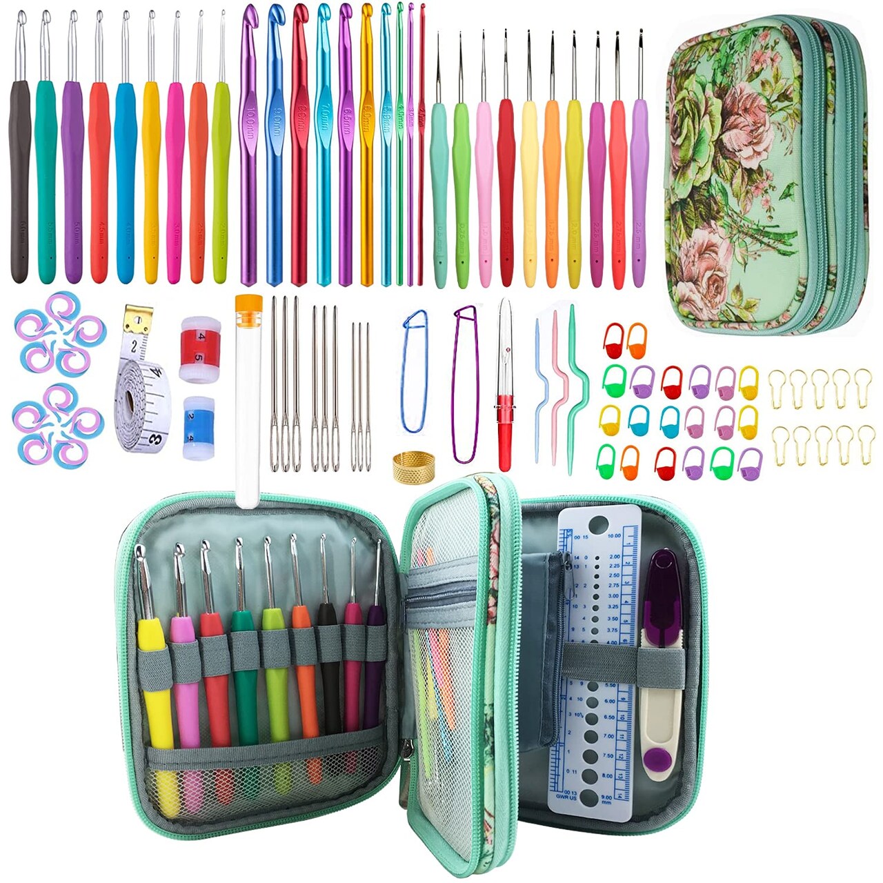 100pcs Crochet Hooks Set in Case Ergonomic Soft Grip Handles Weave Yarn Knitting Needles Kit and Crochet Needle Accessories Crochet Kit Complete Set for Beginners and Experienced Lover